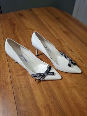 Jimmy Choo Romy 85 Leather Pumps With Bow Detailing Ivory